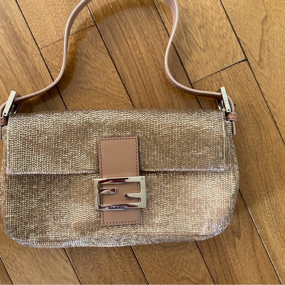 Fendi Authentic Gold Beaded Baquette/ Shoulder Bag